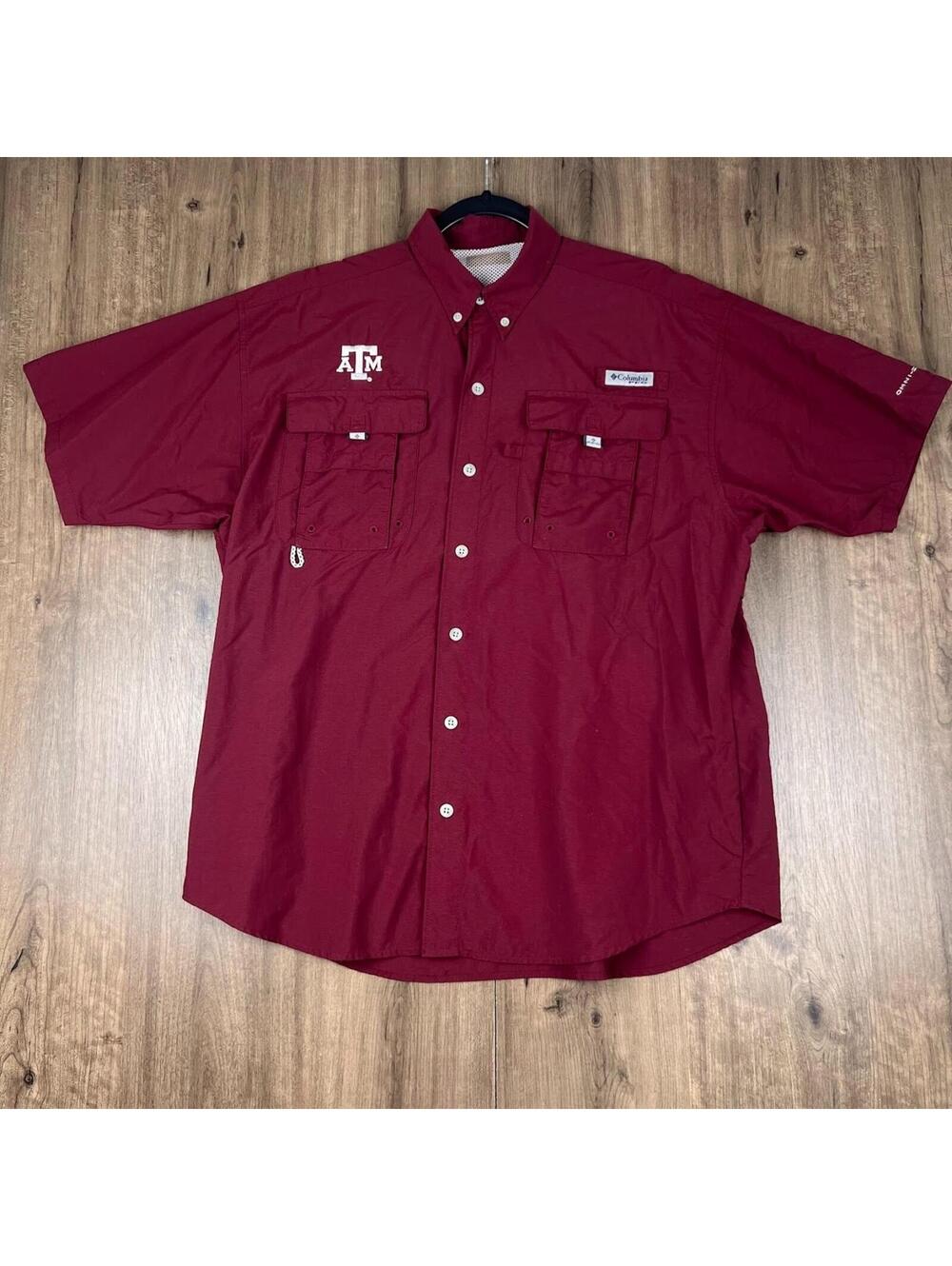 Texas A&M Aggies Vented Shirt Mens M Red Columbia PFG Football Outdoors READ